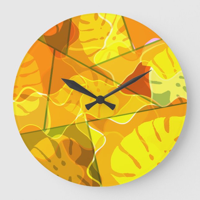 RELOJ REDONDO GRANDE HOJAS TROPICALES ABSTRACTAS  (Anverso)