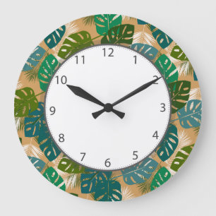 Reloj Redondo Grande Hojas tropicales de la isla