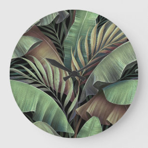 Reloj Redondo Grande Hojas tropicales de palma, ilustracion 3D dibujado