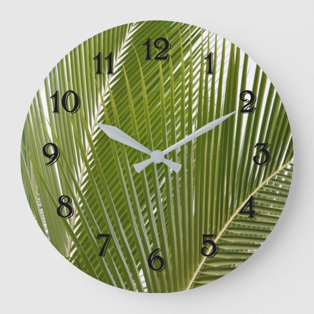 Reloj Redondo Grande Hojas tropicales de palmeras de Kauai (Anverso)