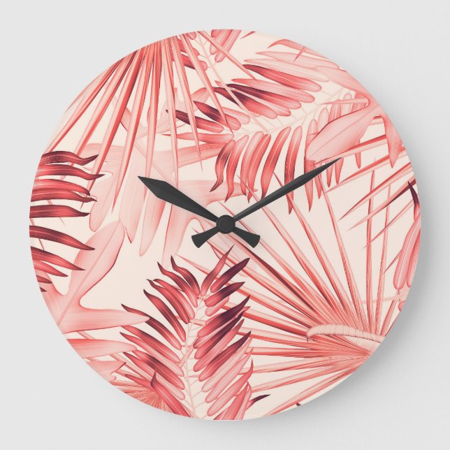 Reloj Redondo Grande Hojas tropicales de palmeras, patrón hawaiano eleg (Anverso)