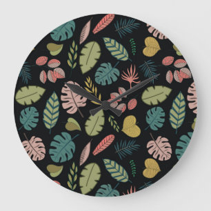 Reloj Redondo Grande Hojas tropicales: Floral veraniega vintage