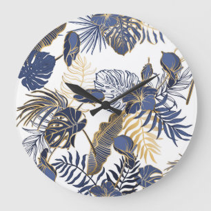 Reloj Redondo Grande Hojas tropicales, fondo marino de la jungla.