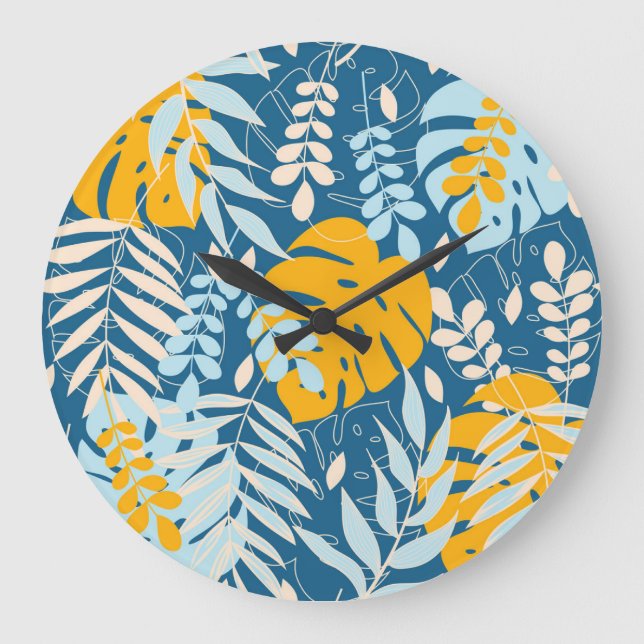 Reloj Redondo Grande Hojas tropicales: jungla abstracta (Anverso)