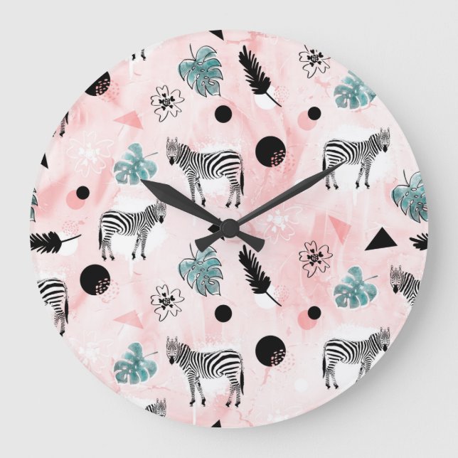 Reloj Redondo Grande Hojas tropicales Patrón de centeno de cebada (Anverso)