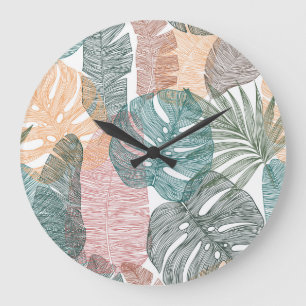 Reloj Redondo Grande Hojas tropicales: patrón de cosecha a mano.