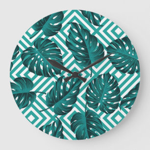 Reloj Redondo Grande Hojas Tropicales: Patrón floral sin soldadura.
