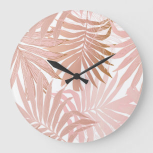 Reloj Redondo Grande Hojas tropicales: patrón gradiente brillante.