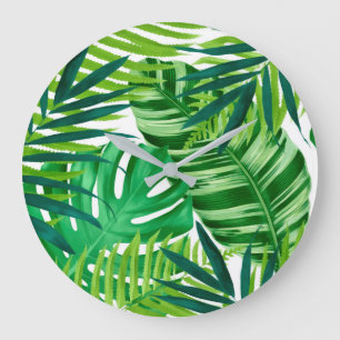 Reloj Redondo Grande Hojas tropicales verdes