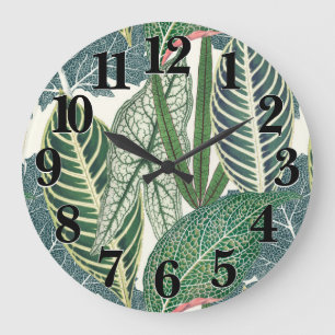 Reloj Redondo Grande Hojas tropicales verdes