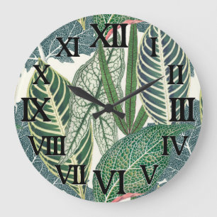Reloj Redondo Grande Hojas tropicales verdes