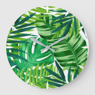 Reloj Redondo Grande Hojas tropicales verdes