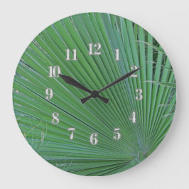 Reloj Redondo Grande Hojas tropicales verdes foto diagonal resumen hoja