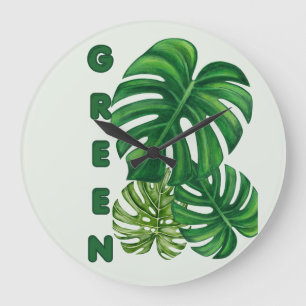 Reloj Redondo Grande Hojas verdes de Monstera