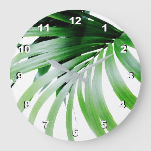 Reloj Redondo Grande Hojas verdes tropicales
