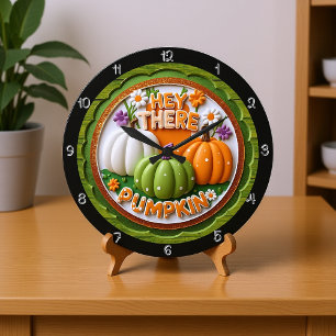 Reloj Redondo Grande Hola, Ilustracion De Calabaza