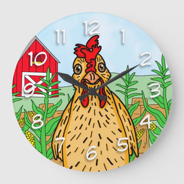 Reloj Redondo Grande Hola Pollo | Dibujo de Personalizados de corte (Anverso)
