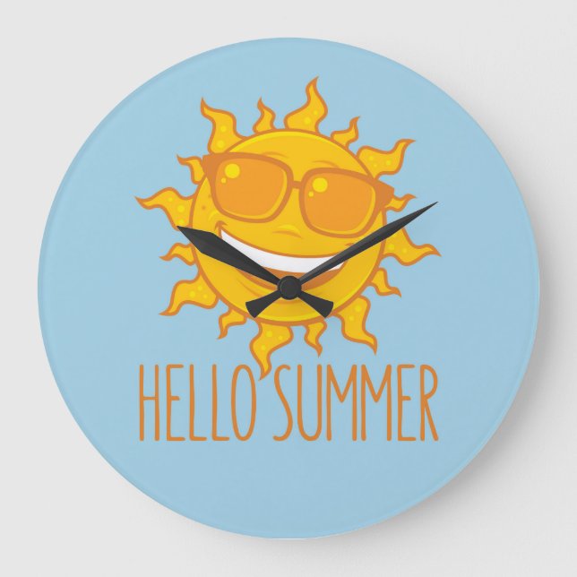 Reloj Redondo Grande Hola Sol de verano con gafas de sol (Anverso)