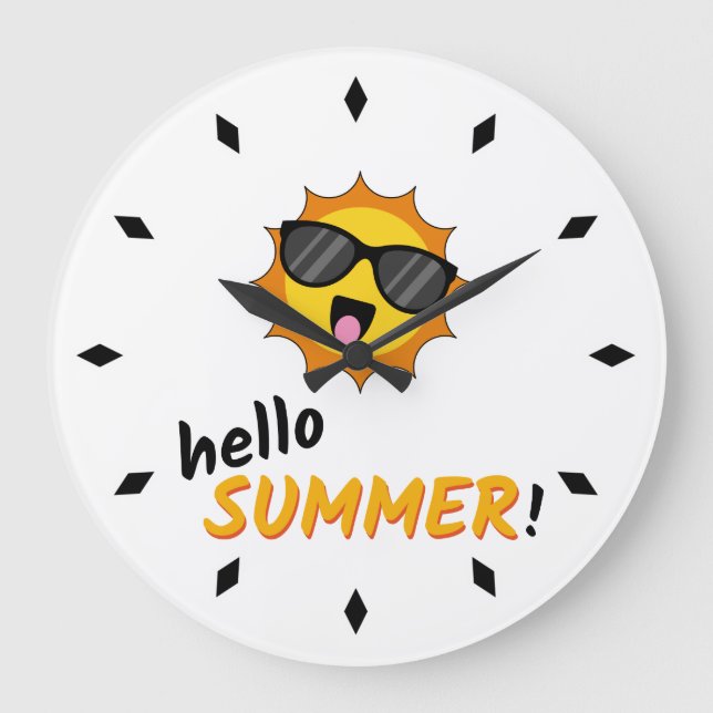 Reloj Redondo Grande Hola Sol de verano con gafas de sol (Anverso)