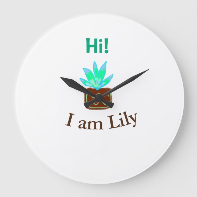 Reloj Redondo Grande Hola soy Lily cactus succulum añadir nombre acuare (Anverso)