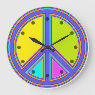 Reloj Redondo Grande holiES - colorido signo de PAZ + tus ideas