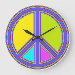 Reloj Redondo Grande holiES - colorido signo de PAZ + tus ideas