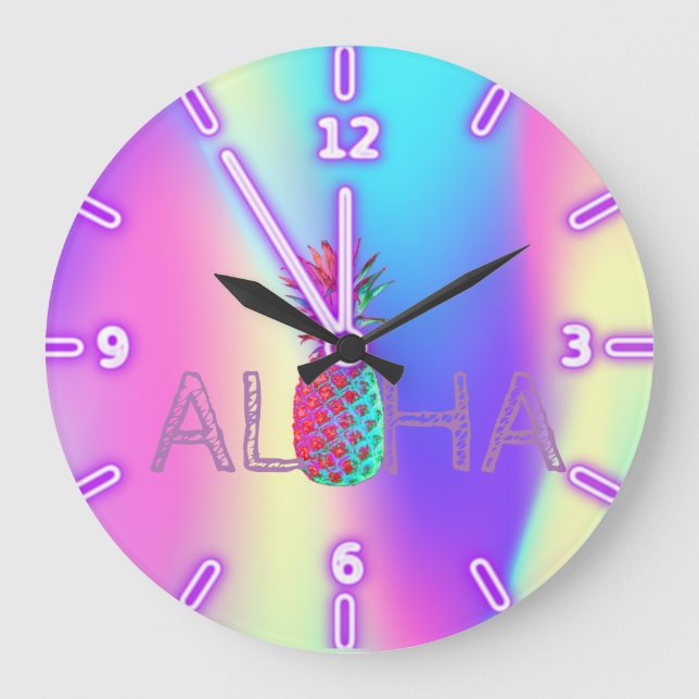 Reloj Redondo Grande Holografía de la piña hawaiana Aloha (Anverso)