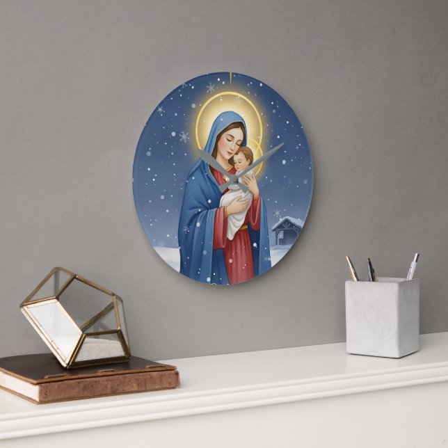 Reloj Redondo Grande Holy Mother Mary and Baby Jesus Wall Clock (Oficina)