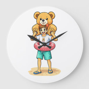 Reloj Redondo Grande Hombre de dibujos animados lindo con oso de peluch