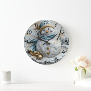 Reloj Redondo Grande Hombre de nieve con Navidades vitoreando
