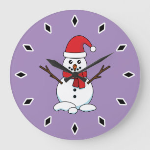 Reloj Redondo Grande Hombre de nieve con Red Bonnet y Scarf