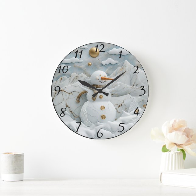 Reloj Redondo Grande Hombre de nieve en el pueblo de Santa (Hogar)