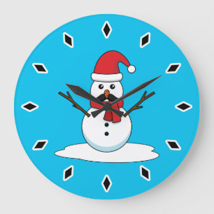 Reloj Redondo Grande Hombre de nieve gracioso con bigote y garrapata