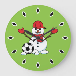 Reloj Redondo Grande Hombre de nieve gracioso con pelota de fútbol