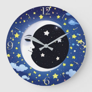 Reloj Redondo Grande Hombre en la Luna sobre un fondo estrellado