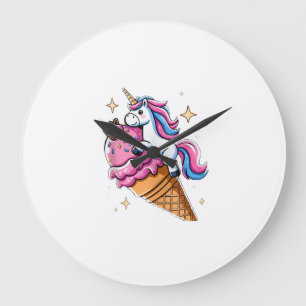 Reloj Redondo Grande Hombres Mujeres Niños Niñas Helado Montando Unicor