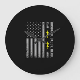 Reloj Redondo Grande Hombres Patrióticos Electricistas Papá Bandera Est