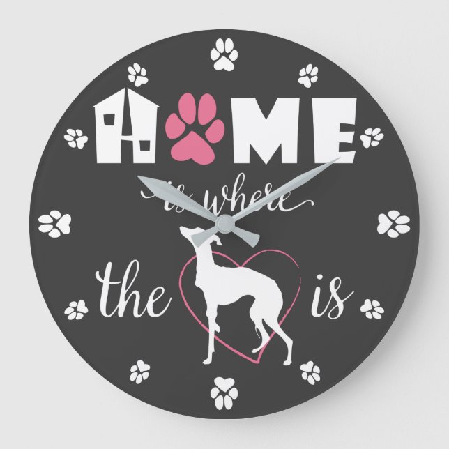 Reloj Redondo Grande Home es donde Iggy dog es texto de Cita divertida  (Anverso)