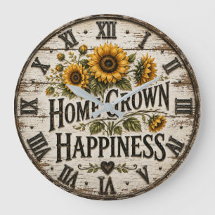 Reloj Redondo Grande Home Grown Happiness Rustic Sunflower Farmhouse 