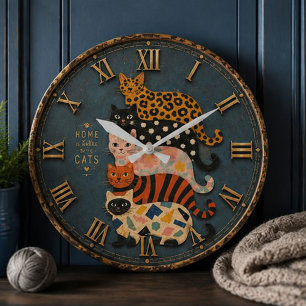 Reloj Redondo Grande Home Is Better With Cats Whimsical Farmhouse Cat
