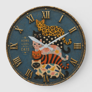 Reloj Redondo Grande Home Is Better With Cats Whimsical Farmhouse Cat