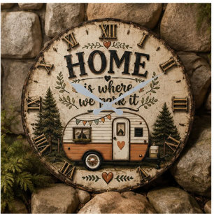 Reloj Redondo Grande Home Is Where We Park It Camping Farmhouse Camper