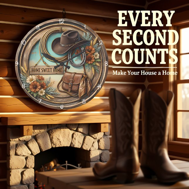 Reloj Redondo Grande Home Sweet Home Cowboy Hat (Subido por el creador)