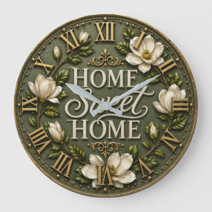 Reloj Redondo Grande Home Sweet Home Elegant Magnolia Floral Farmhouse