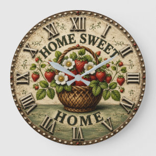 Reloj Redondo Grande Home Sweet Home Strawberry Basket Farmhouse