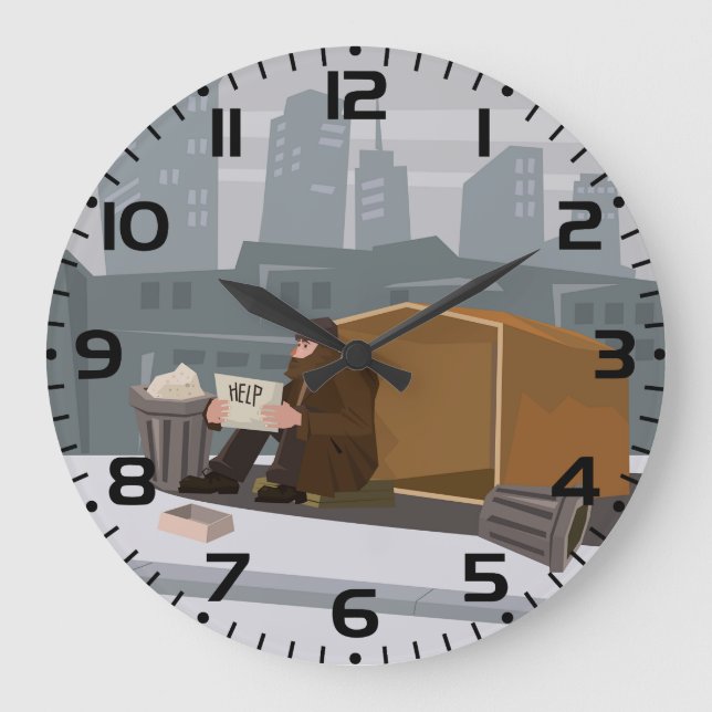 Reloj Redondo Grande Homeless Man Holding Help Sign Urban Poverty (Anverso)