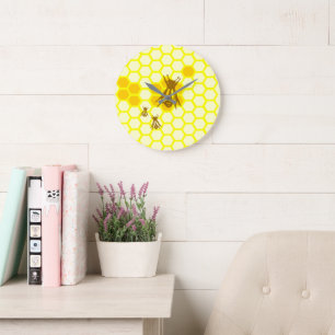 Reloj Redondo Grande Honey Bee Honeycomb Wall Clock