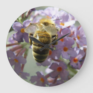 Reloj Redondo Grande Honeybee and Buddleia Flowers Wall Clock