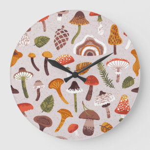 Reloj Redondo Grande Hongos otoñales, hojas: repetición de cosecha.