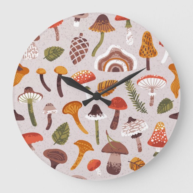 Reloj Redondo Grande Hongos otoñales, hojas: repetición de cosecha. (Anverso)